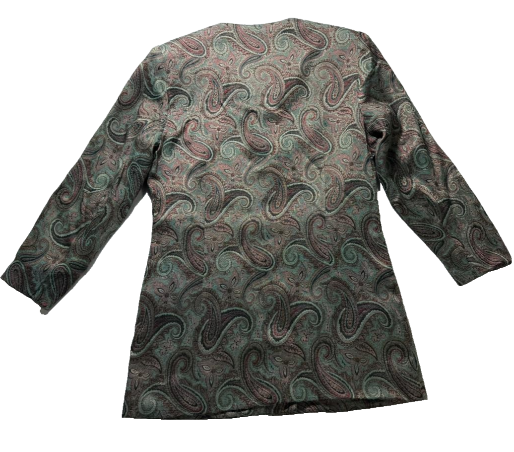 Vintage Paisley Printed Set Top And Skirt Green Brown Retro Women's Size 12