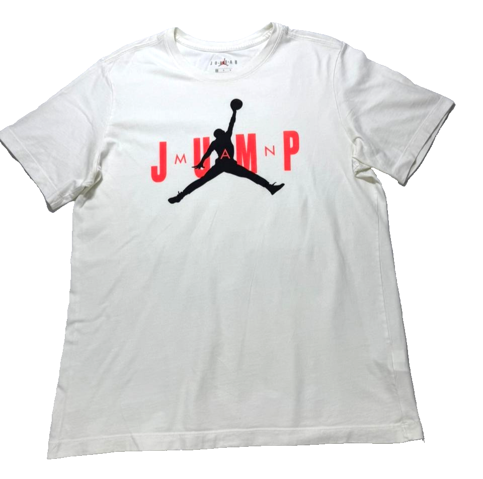 Pre-loved Jordan Jumpman Crew T-Shirt in white — regular fit, cotton, Size L. 16% off retail. Authenticity guaranteed. Shop now at Artistic Haul UAE.