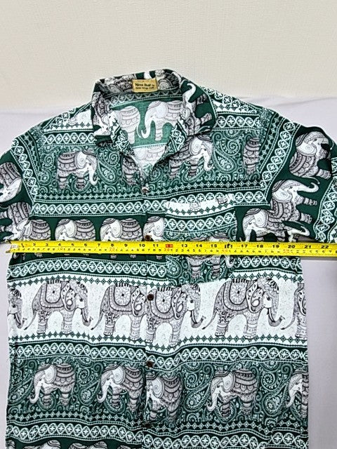 Nana Shop Unisex Green Elephant Hawaiian Shirt XL Short Sleeve