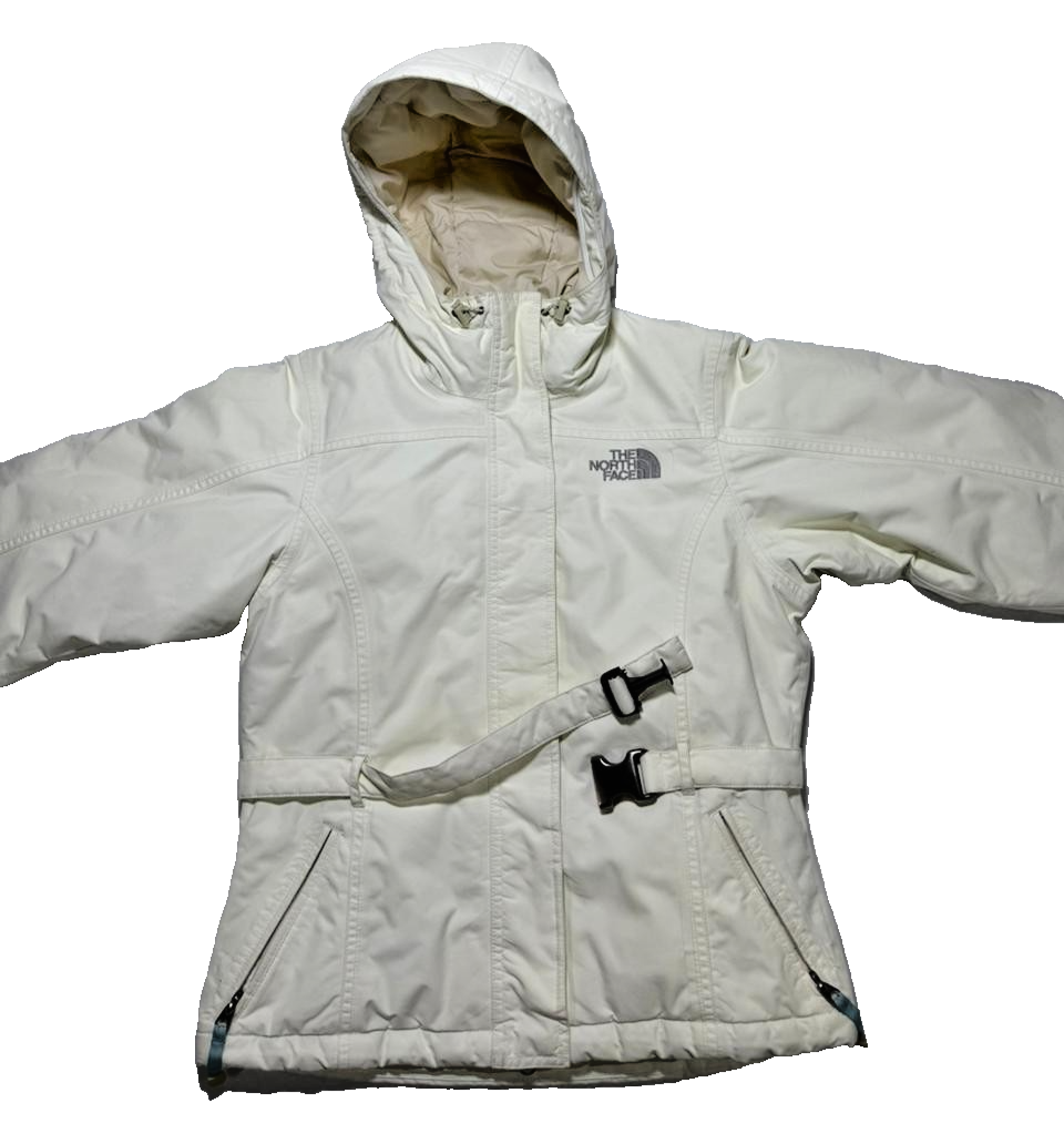 The North Face White/Grey Belted Logo Nylon Insulated Winter Jacket XS