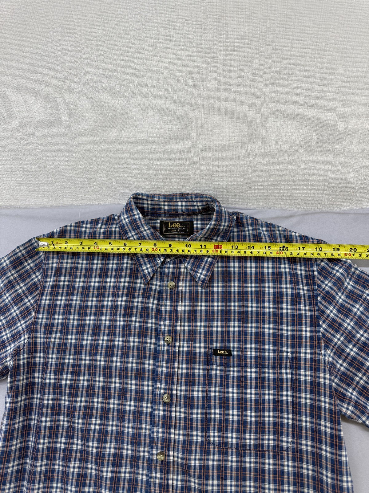 Lee Men's L Blue Plaid Short Sleeve Button-Down 100% Cotton Casual Shirt