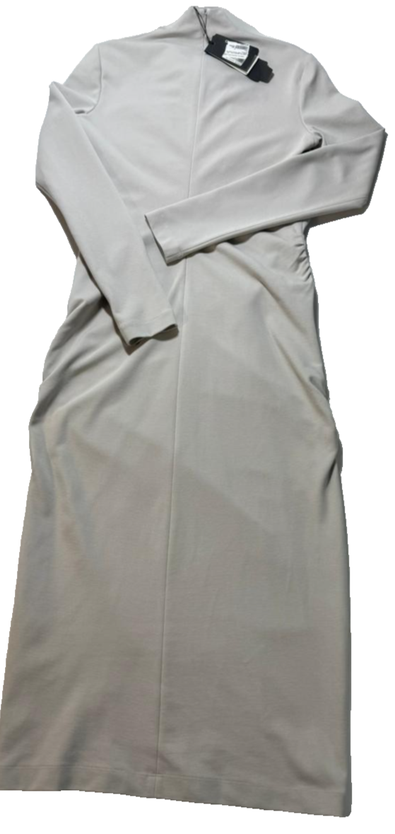 BNWT Giorgio Armani High Neck Tie Detail Midi Dress Long Sleeve Ruched Size 44