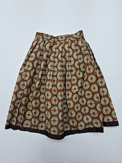 Calliope Women's Floral Cream A-Line Pleated Skirt Size S Vintage
