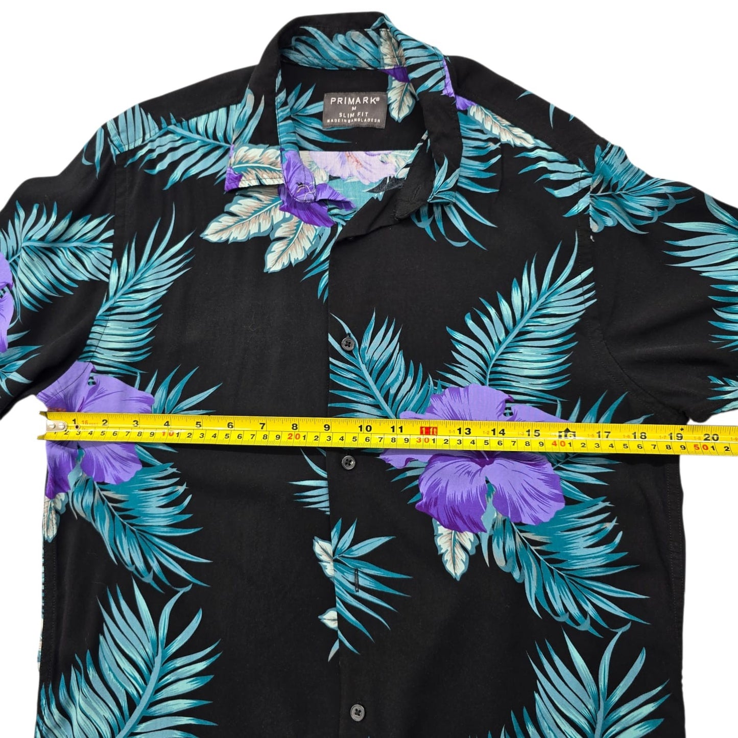 Primark Men's Black Tropical Floral Slim Fit Shirt Size M