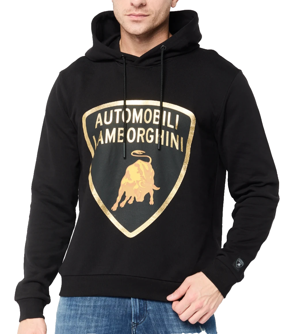 Automobili Lamborghini Hoodie Black Gold Bull Logo Pullover Sweatshirt Men | Xl
