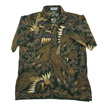 Bali Bagus Batik Men's Shirt M Short Sleeve Handmade Cotton Dark Green