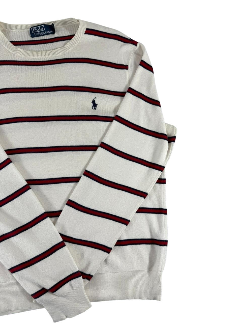 Polo Ralph Lauren Men's Striped Crewneck Sweater White Red Navy Size Large