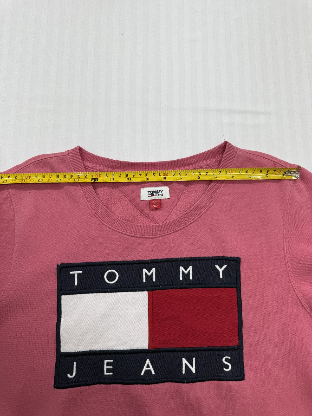Tommy Jeans Pink Pullover Hoodie Sweatshirt Kids L/6 French Terry Logo Patch