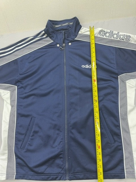 Vintage Adidas Men's Navy Striped Track Jacket M Short Sleeve