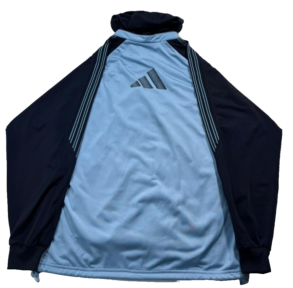 Adidas Track Jacket In Light Blue And Navy Blue With A Hood - Size M