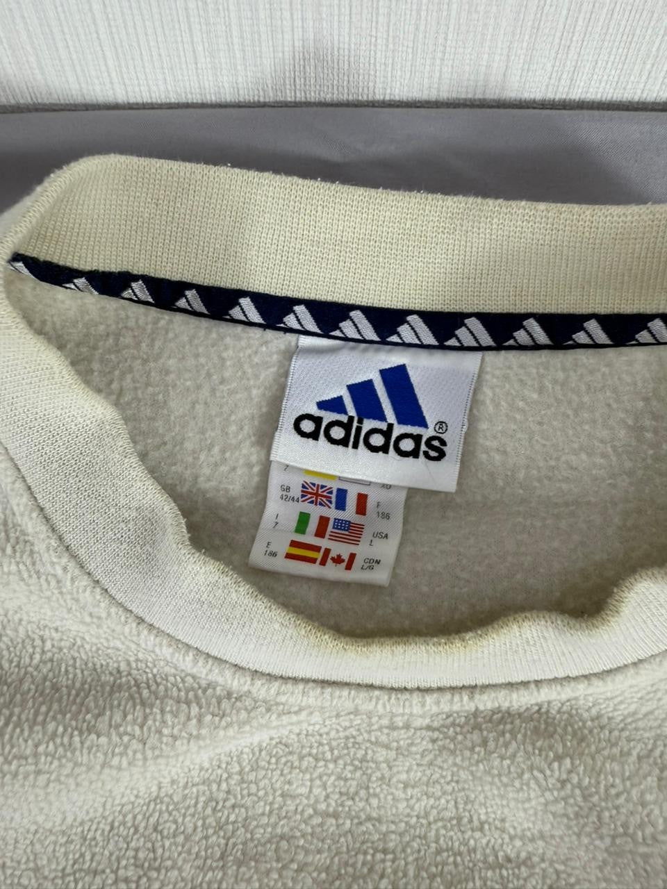 Adidas Men's Large L Fleece Sweatshirt Cream Off White Crewneck Logo