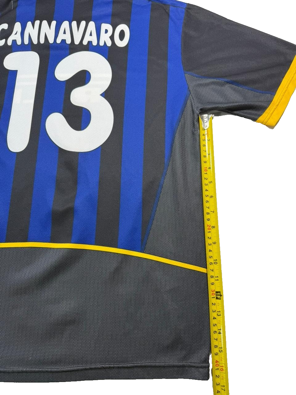 Unisex Inter Milan Cannavaro #13 Blue Black Striped Pirelli Jersey Size XL