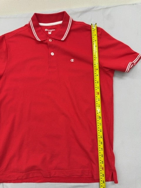 Champion Red Men's Polo Shirt M Short Sleeve Easy Fit White Piping Button