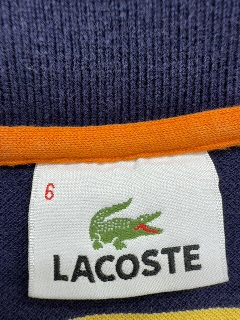 Lacoste Men's Navy Blue Striped Polo Shirt Size 6 Vintage Cotton