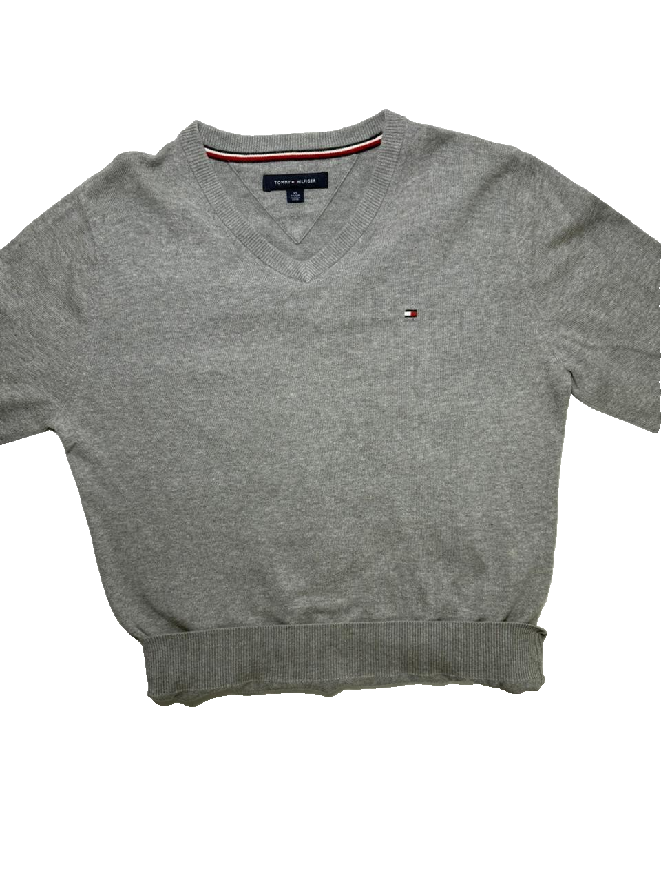 Tommy Hilfiger Men's Long Sleeve Gray V-Neck Cotton Sweater Pullover Size XS