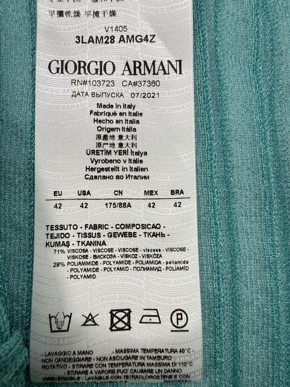 Giorgio Armani Women’s Teal Textured Bodysuit EU 42