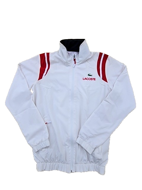 Lacoste Men's White Red Track Jacket Size S Zipper Athletic