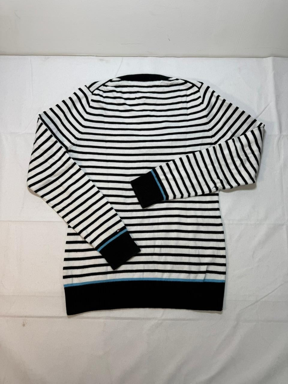 Tommy Hilfiger V-Neck Striped Pullover Sweater Black/White Women's Size L