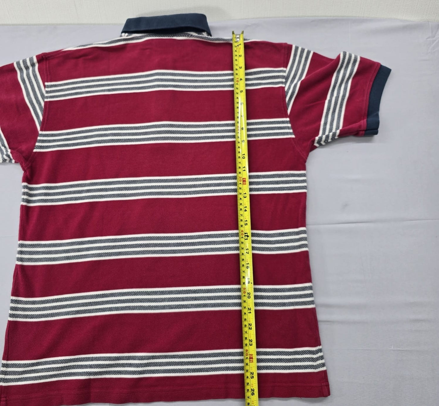 Lacoste Men's Red Striped Polo Shirt Size L Cotton Navy Accents