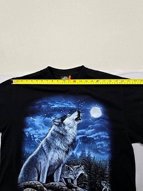 Rock Eagle Men's Glow Wolf Howling Moon Black T-Shirt XL Vintage