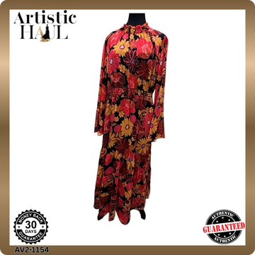 Donna Morgan Floral Maxi Dress L Multi Long Bell Sleeve High Neck