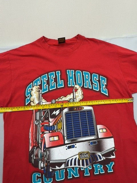 Sun Men's Red Motorcycle Graphic T-Shirt Large Cotton