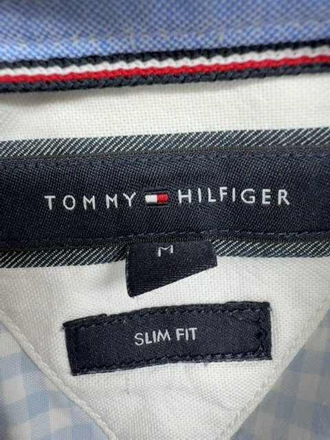 Tommy Hilfiger Men's Light Blue Gingham Slim Fit Long Sleeve Cotton Shirt M