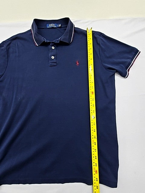 Polo Ralph Lauren Men's Navy Polo Shirt Size L Pony Logo White Piping