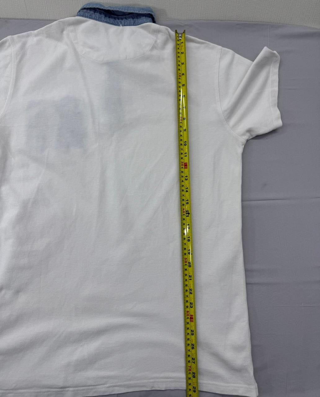Champion XXL White Short Sleeve Polo Shirt Denim Collar Pocket Cotton