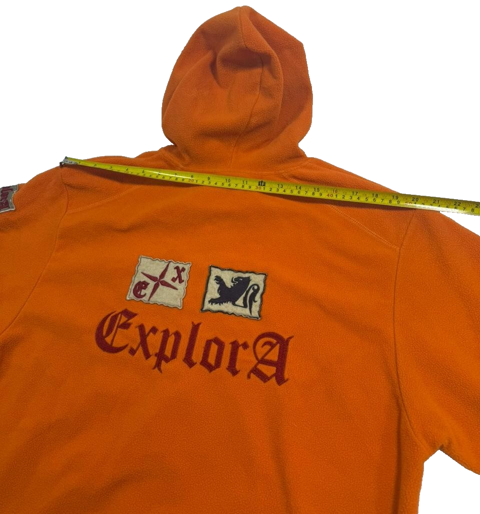 Explora Men's Orange Fleece Hoodie Quarter Zip Pullover Embroidered Patch XL