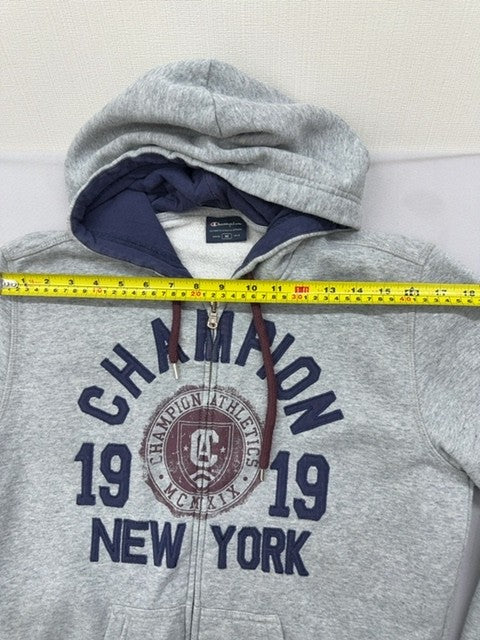 Champion New York Zip Hoodie Gray M Fleece Graphic Print