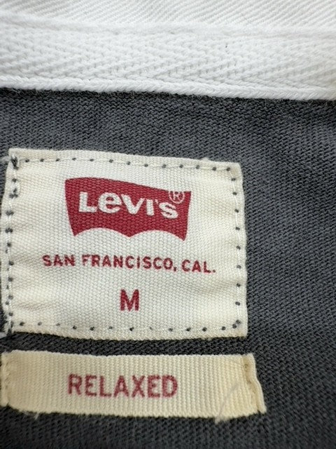 Levi's Men's Grey Striped Polo Shirt Size M Cotton Pique Casual