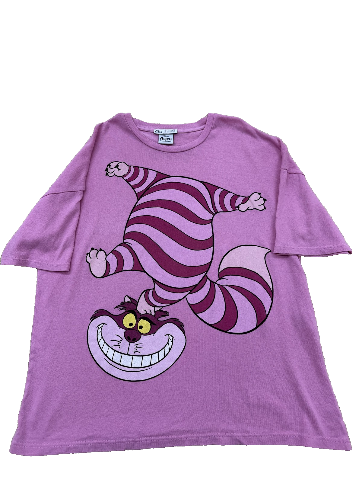 Zara Disney Cheshire Cat Alice Pink Striped T-Shirt M Short Sleeve