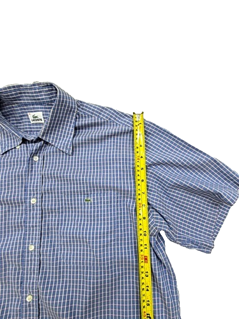 Lacoste Men's Blue White Checkered Short Sleeve Slim Fit Shirt EU 43