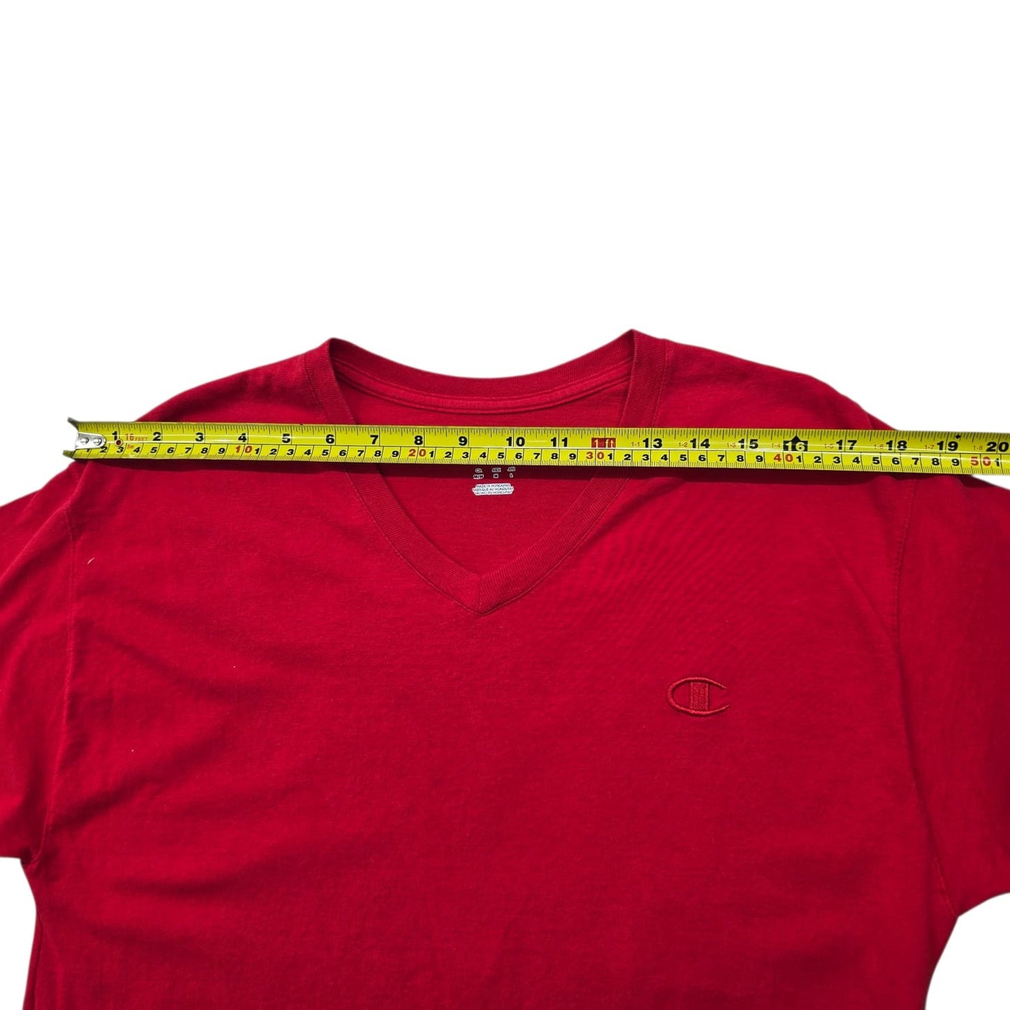 Champion Men's Red V-Neck T-Shirt Size M Cotton