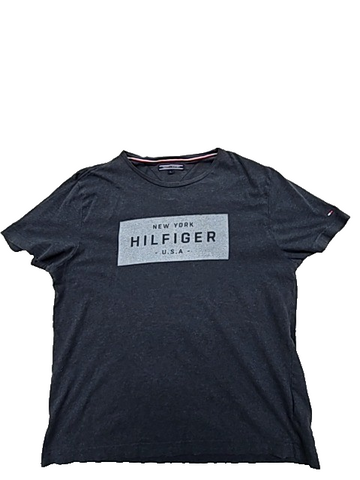 Tommy Hilfiger Men's Gray Logo Short Sleeve T-Shirt Size L Cotton