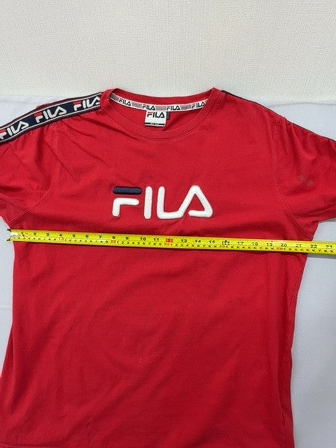 Fila Red Women's L UK14 Cotton T-Shirt Crew Neck Logo Short Sleeve