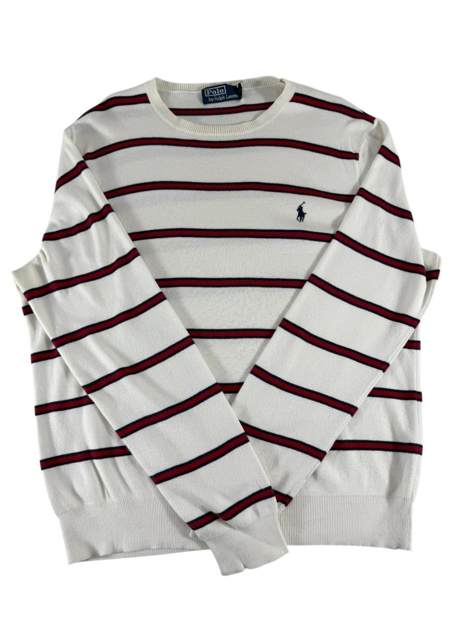 Polo Ralph Lauren Men's Striped Crewneck Sweater White Red Navy Size Large