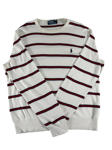 Polo Ralph Lauren Men's Striped Crewneck Sweater White Red Navy Size Large