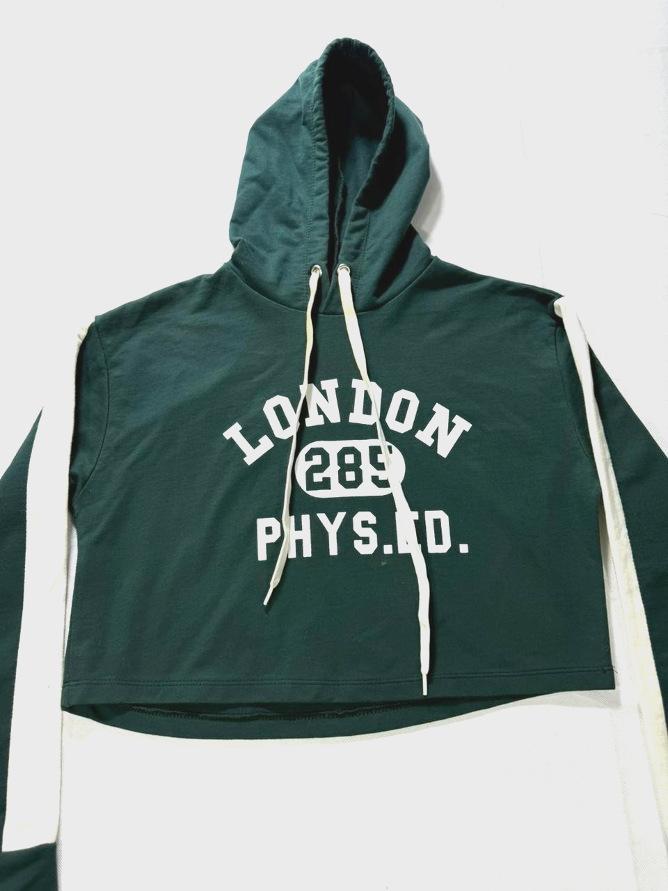 Vintage Style London 289 Phys. Ed. Green Cropped Hoodie Sweatshirt Women's