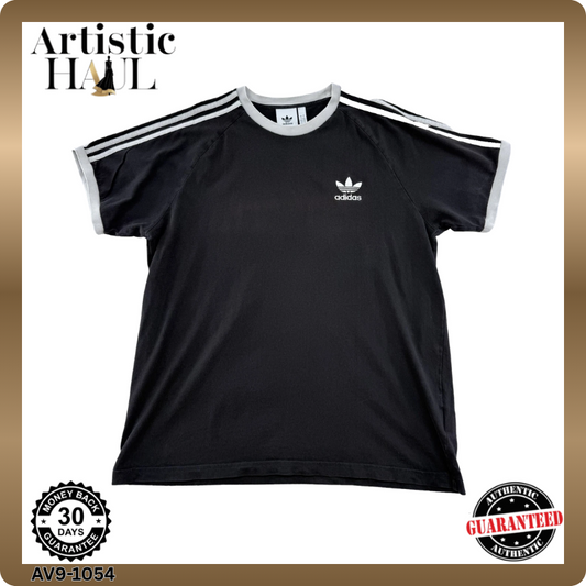 Adidas Unisex Black T-Shirt, Striped, Short Sleeve – Ref A8780