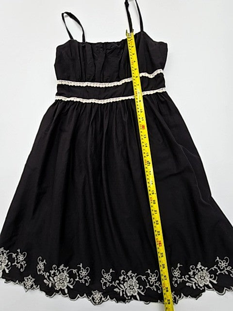 Evie Girls Black Floral Lace Trim Fit & Flare Dress Size 8