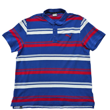 PUMA Men's Blue Red White Striped Polo Shirt XL EU