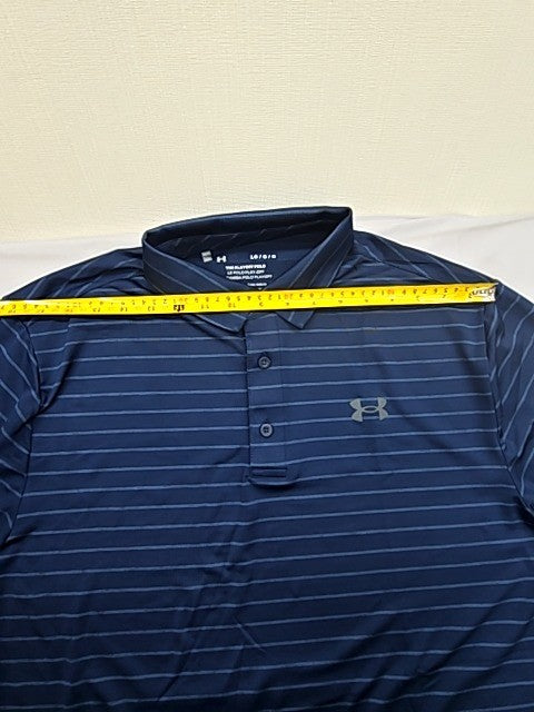 Under Armour Men's Navy Blue Striped Polo Shirt Large Golf UA Playoff