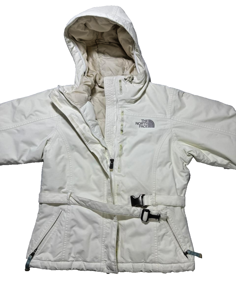 The North Face White/Grey Belted Logo Nylon Insulated Winter Jacket XS