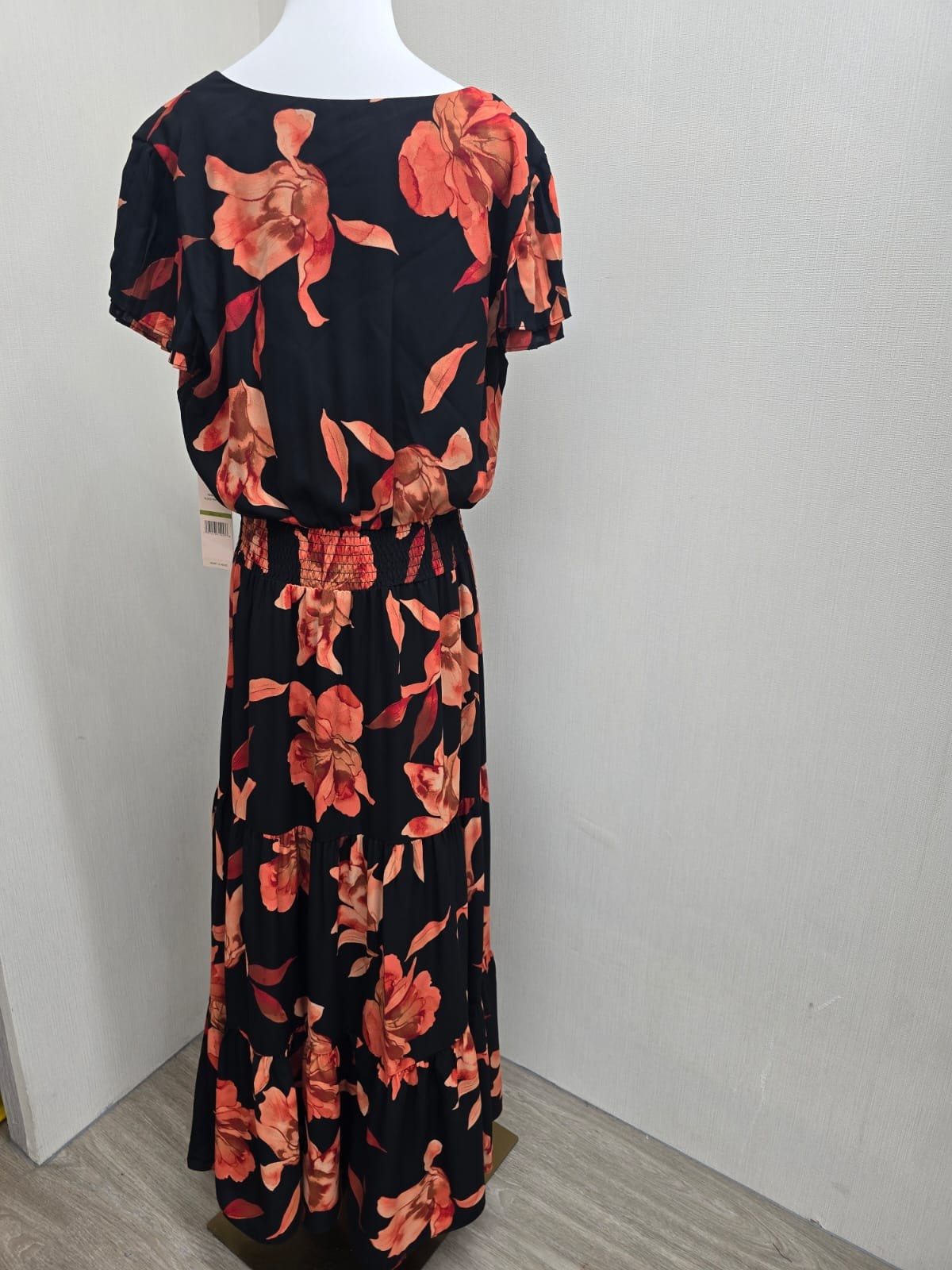 Nanette Lepore Black Orange Floral Maxi Dress Size 14 V-Neck