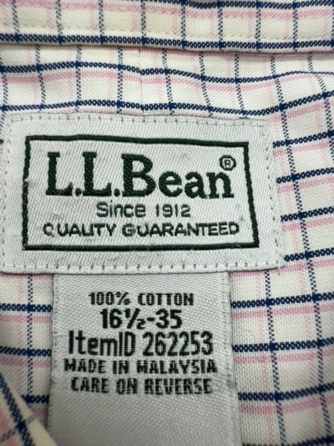 L.L.Bean Men's Gray Gingham Check Cotton Oxford Dress Shirt 161⁄2-35