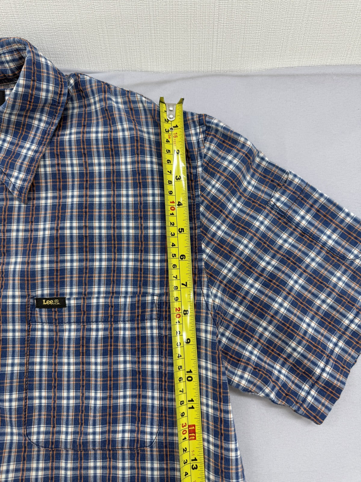 Lee Men's L Blue Plaid Short Sleeve Button-Down 100% Cotton Casual Shirt