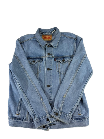 Levi's Strauss Men Denim Trucker Jacket Blue Button Front Size Large