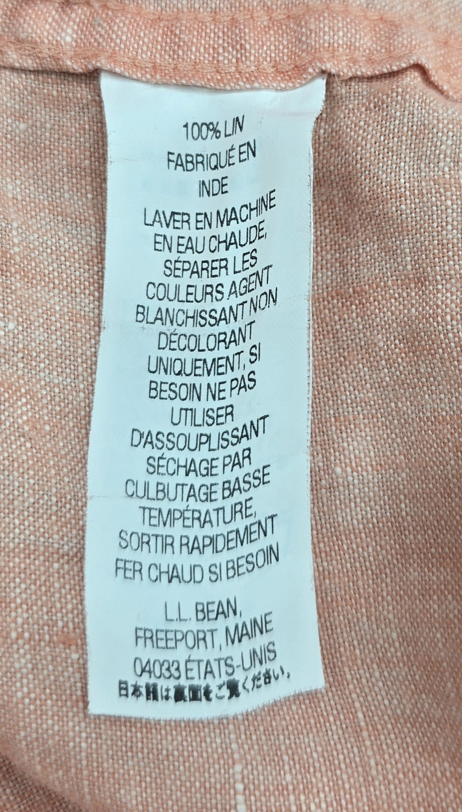 L.L.Bean Men's Peach Linen Short Sleeve Button-Down Shirt Size L